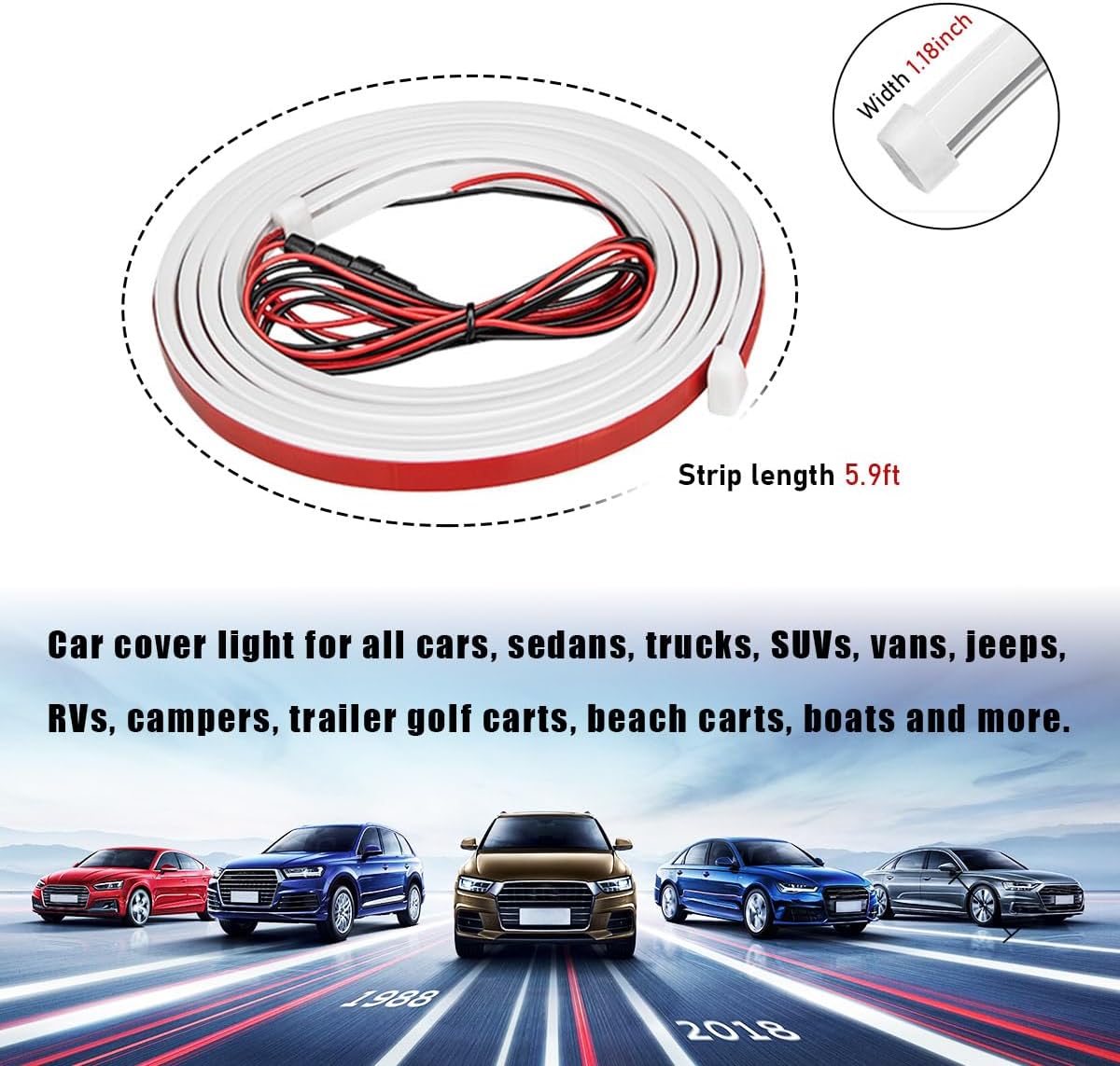 Ohleats 71 Inch Car Hood Light Strip, Exterior Flexible Daytime LED Running Light, Waterproof Auto LED Strip Light with Dynamic Scan Start-up Effect, Car Accessories for SUV Truck (Blue)