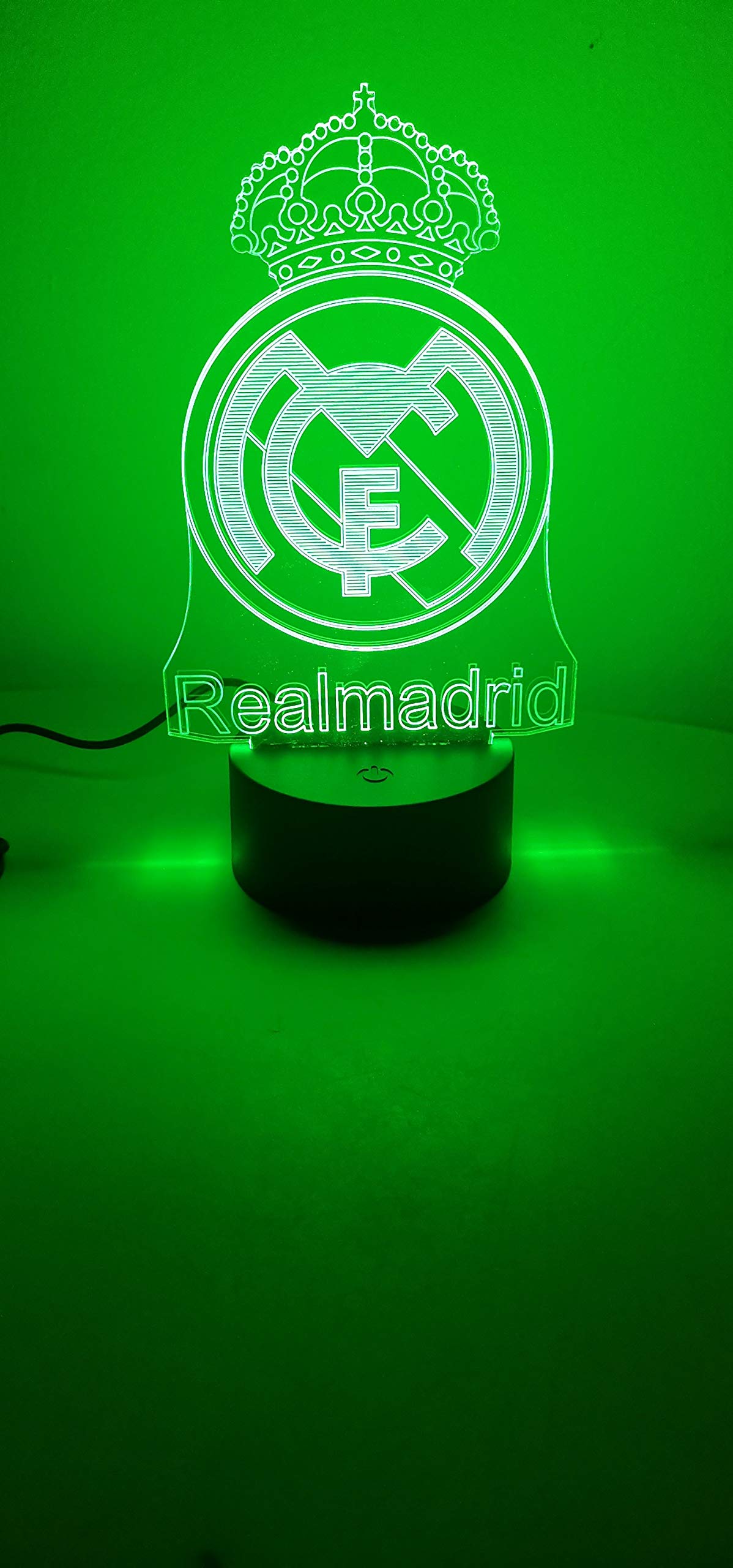 althiqahkey 3D Lamp ILLUSION LED Night Light with USB powered and touch control AND REMOTE CONTROL, 16 Color Changing and with flash and fade effect. design : FOOTBALL TEAM FC REAL MADRID