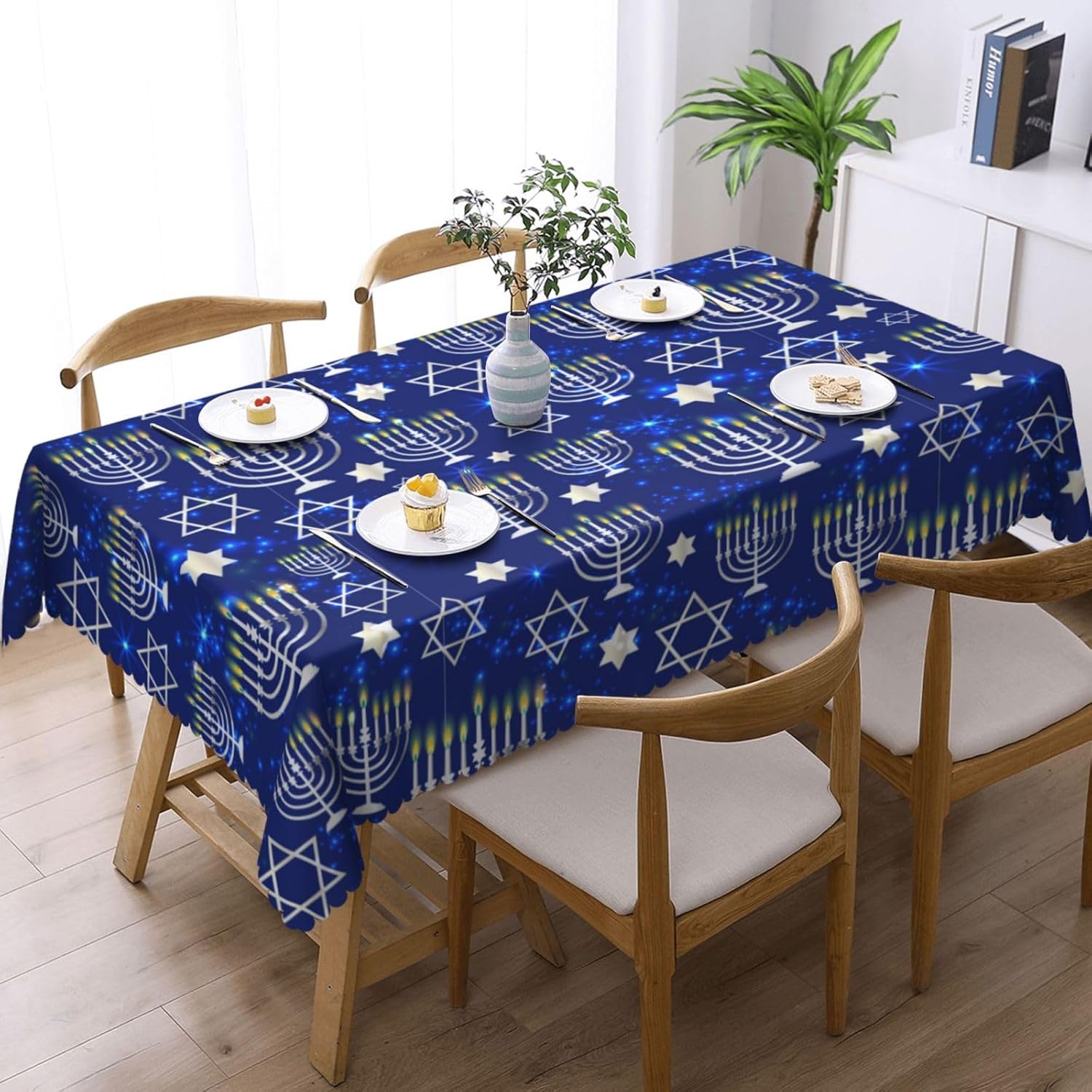 JSHXJBWR Happy Hanukkah with Menorah Tablecloth Jewish