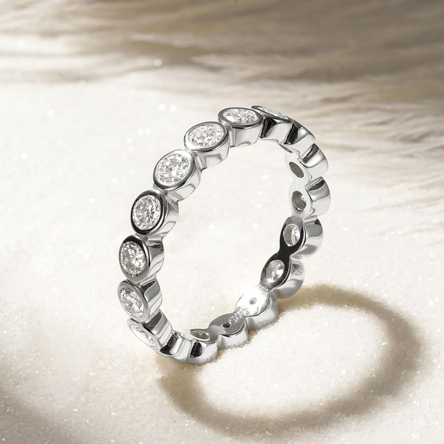 3mm Full Moissanite Eternity Ring, 1.6cttw D Color 925 Sterling Silver Bezel Setting Stackable Wedding Band Anniversary Ring for Women Jewelry Gifts - Image 5