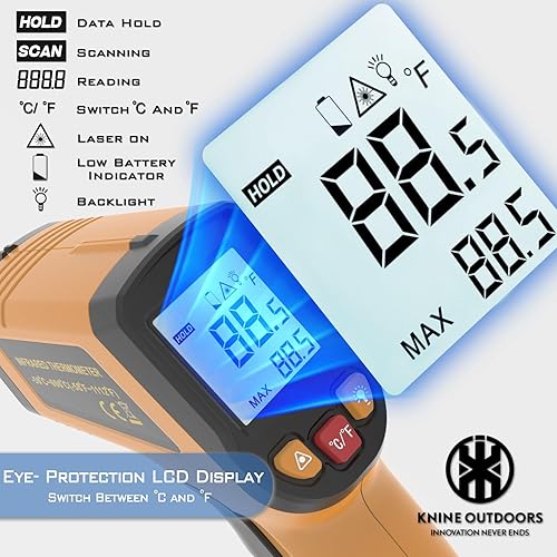 Miniatura 2 de KNINE OUTDOORS Termómetro infrarrojo pistola de temperatura láser, -58 a 1112, orientación láser individual, relación distancia a punto 121, para