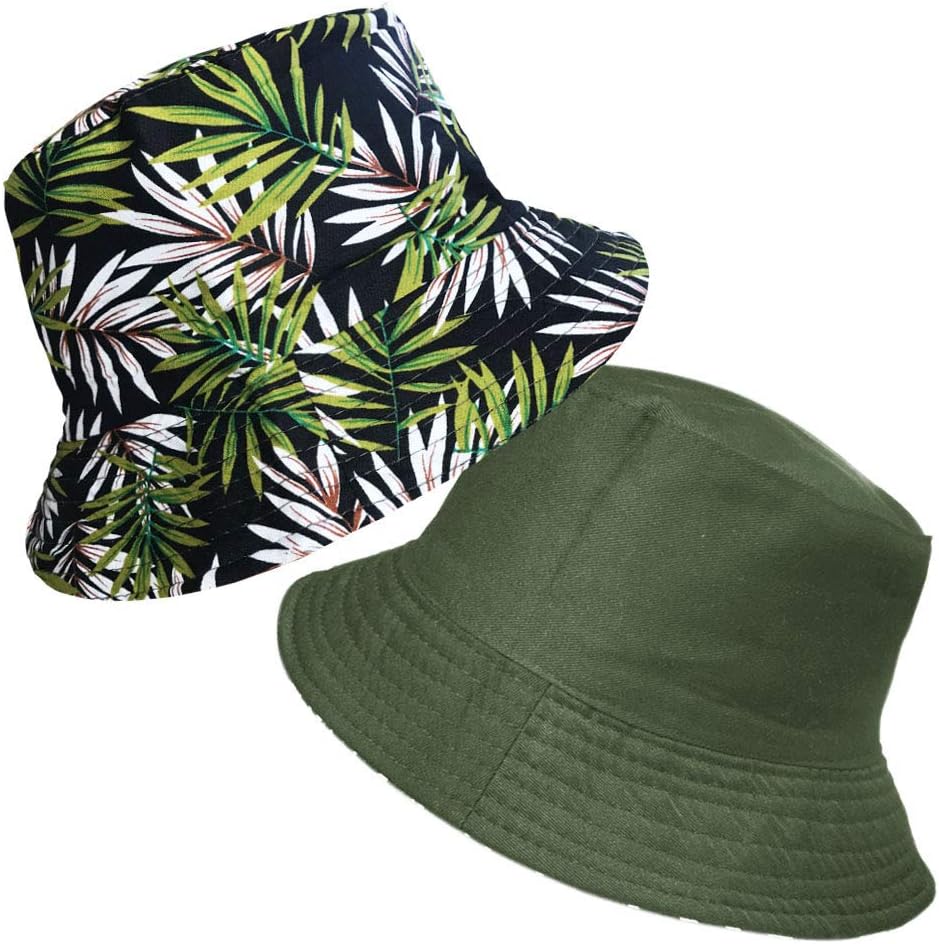 UPF 50+ Unisex Mens Ladies Tropical Palm Leaf Cotton Bush Bucket Sun Hat