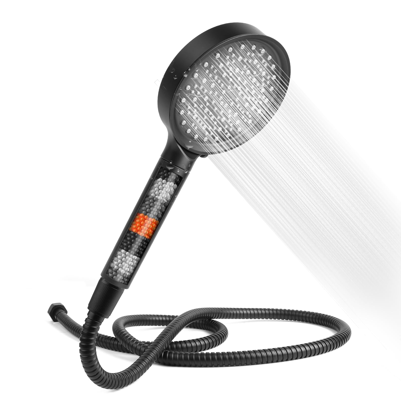 Baytion Handheld Shower Head Set Black with Filter, 5 Inches Showerhead with 150CM Shower Hose 6-mode with Hard Water Filter for Bathroom Remove Chlorine and Harmful Substance