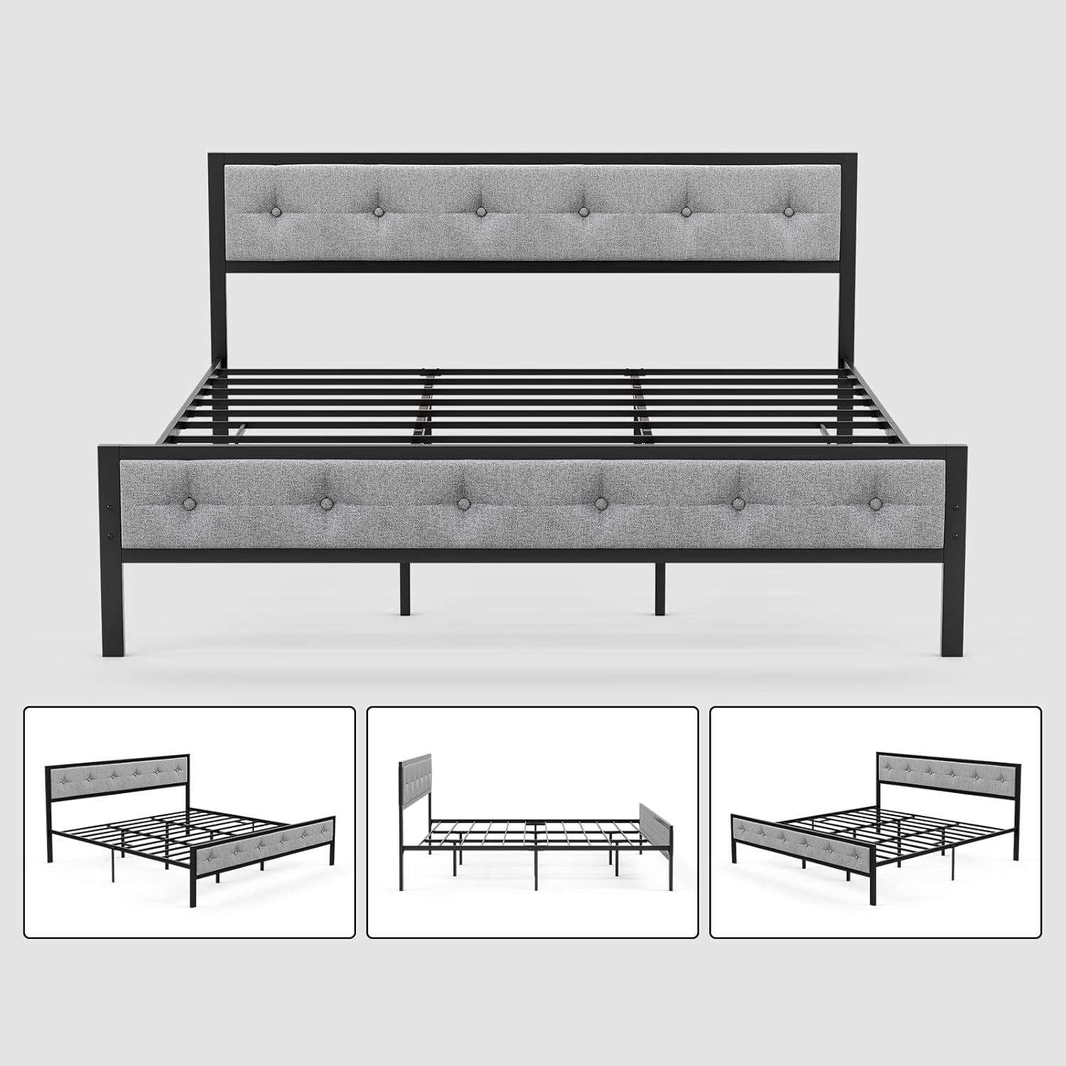Buy IKIFLY King Size Bed Frame, Metal Platform Bed with Upholstered