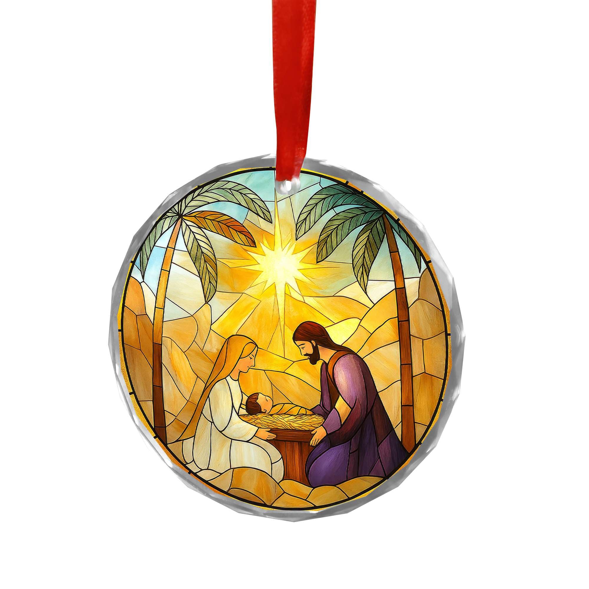 Scène de mangeoire avec étoile en verre teinté idée cadeau Noël