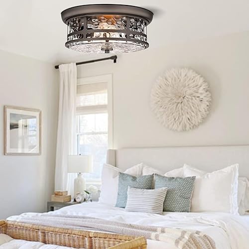 Miniatura 6 de Lámpara de techo empotrada para comedor, casa de campo con 2 luces cerca del techo con vidrio de burbujas para sala de estar, pasillo, dormitorio