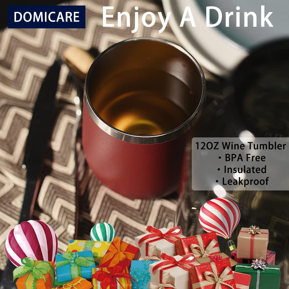 DOMICARE Stainless Steel Wine Tumbler Bulk with Lid, Personalized Insulated Tumblers Set, 12oz Travel Coffee Cups Pack of 1, Red - Image 6
