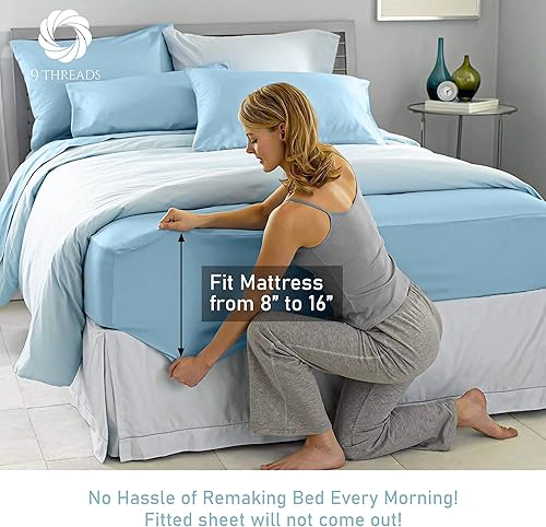 Miniatura 3 de Sábanas de satén 100 % algodón de 400 hilos, con bolsillo profundo, sábanas de algodón crujientes, frescas y fuertes (verde claro, Queen)