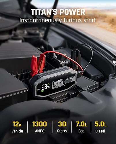 Miniatura 6 de Fanttik Inflador de neumáticos X8 APEX amarillo y Fanttik T8 1300 Amp Jump Starter