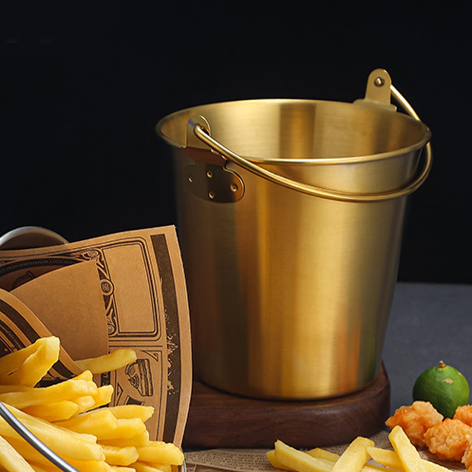 Cubo de hielo de acero inoxidable, enfriador de vino, cubos de champán, cubeta para bebidas con asas para cócteles, bares, fiestas al aire libre (dorado) 3