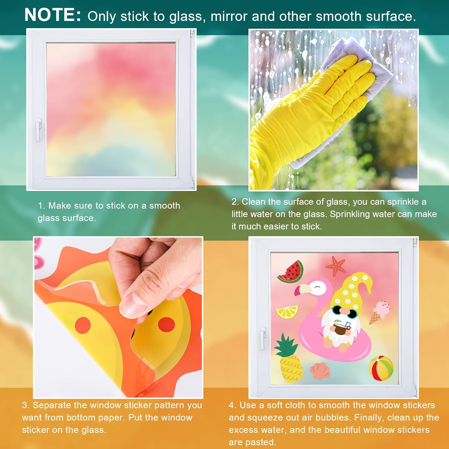 Whaline 9 Sheets Summer Window Clings Cartoon Gnome Ice Lolly Prints Double-Sided Windows Decals Sun Beach Window PVC Stickers Anti-Collision for Summer Home Room Classroom Decor Party Supplies
