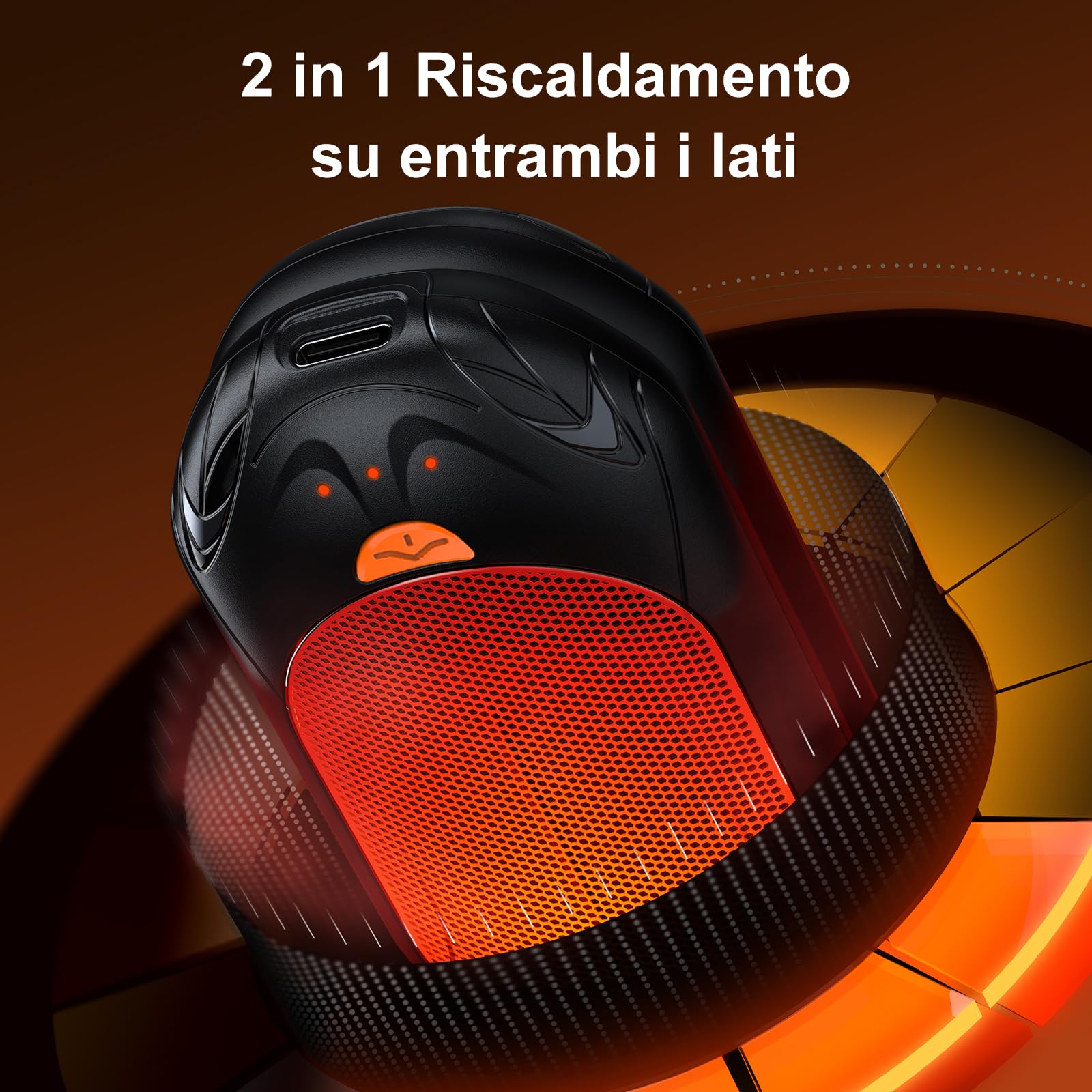 Scaldamani Elettrico 6000mAh, OUTJUT 2 Pezzi USB Scaldamani Ricaricabile Portatile con 3 Livelli di Riscaldamento, Ricarica Rapida per Caccia, Golf, Campeggio, Regali di Natale per Familiari