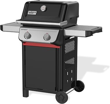 Weber Spirit E-310 Gasgrill / 2 Brenner, Snap-Jet Zündung, Robuste Räder und Warmhalterost, 51 x 46 cm Grillfläche, Kompatibel mit Weber Works Seitenablagen, Schwarz/Silber