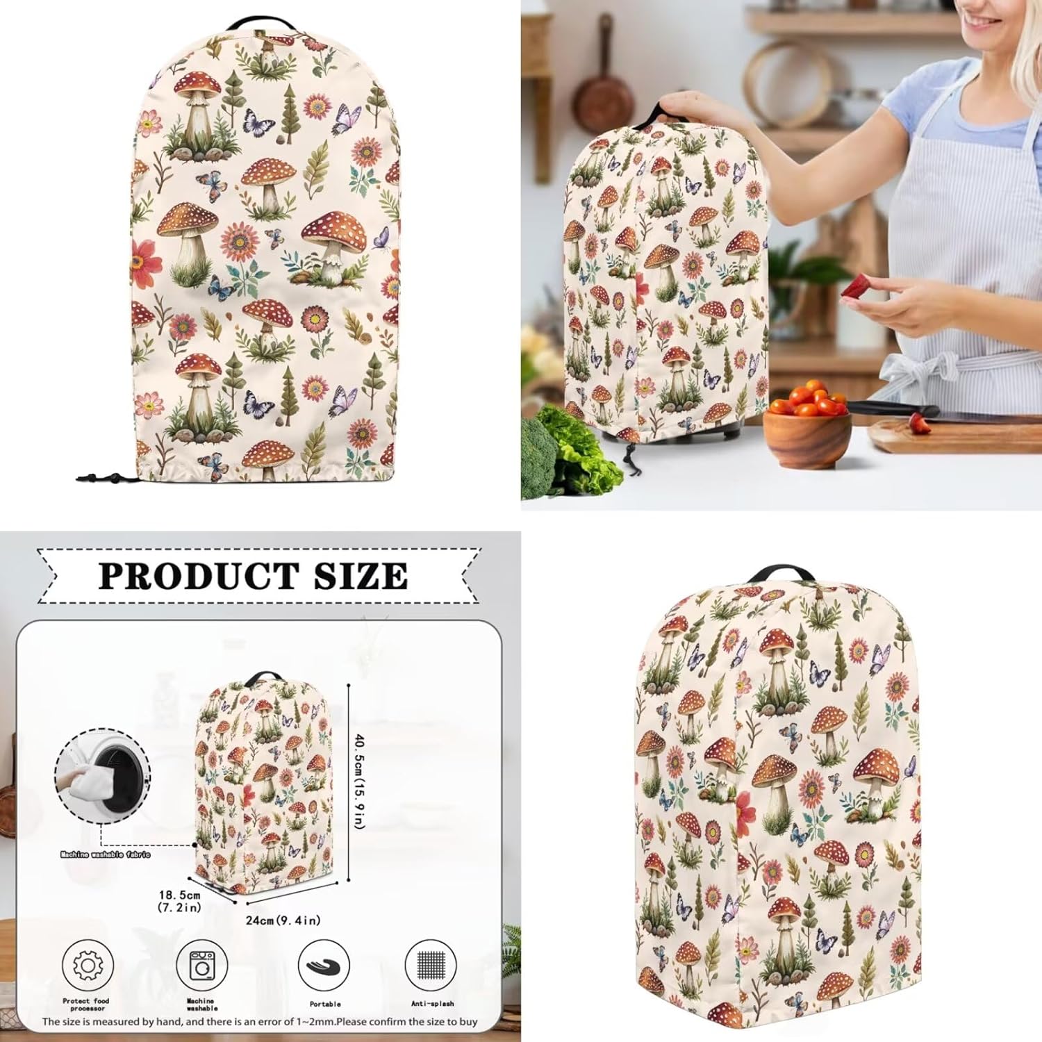 Mushroom Leaf Kitchen Accessories Appliance Dust Covers Set for 8 Quart Pressure Cooker and Stand Mixer Food Processor Blender Oil-proof Stains Protector Covers