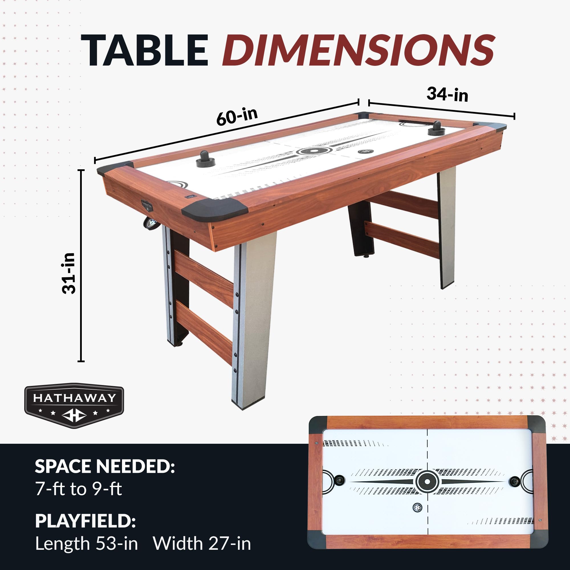 Hathaway Dorsett 60-in Air Hockey Table with LED Scoring