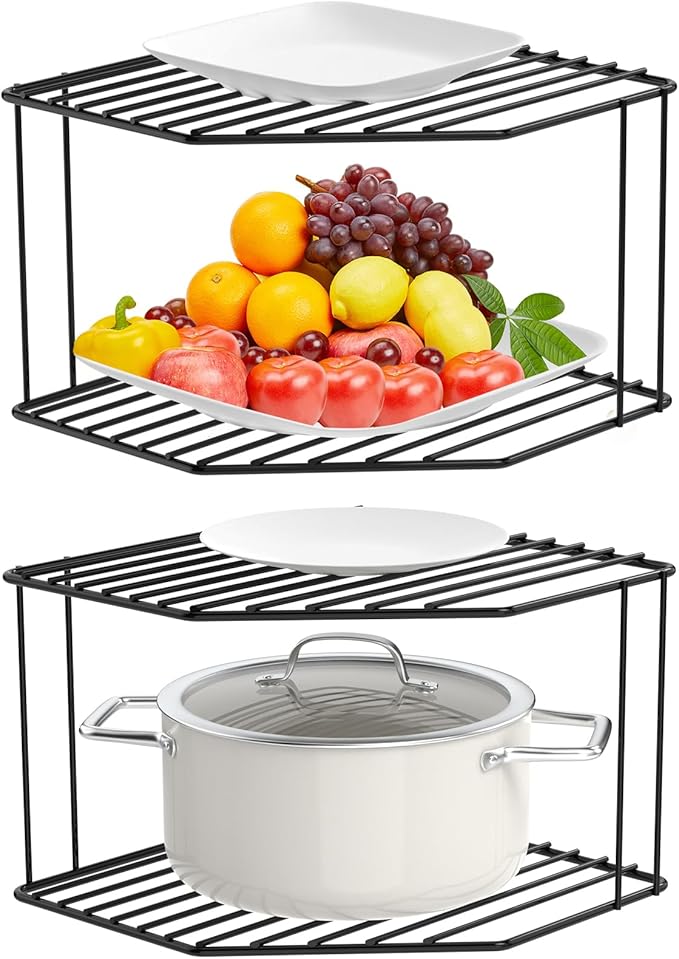 Amazon.com: AKAZA 2Pcs 2-Tier Corner Stackable Organizer Shelf for ...