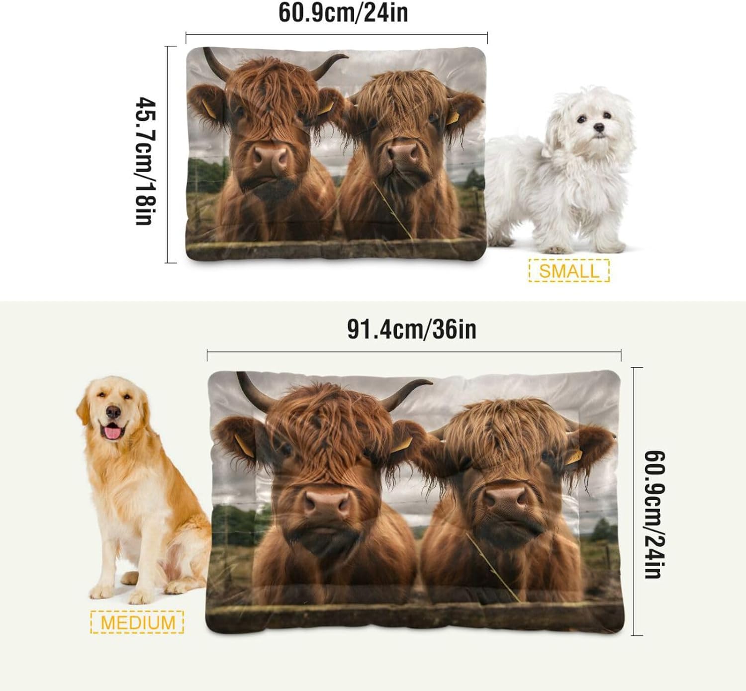 review Highland Cow Crate Pet Bed, Portable Washable Dog Cat Mat, Soft Comfortable Pet Mattress with Non-Slip Bottom for Dogs Cats Sleeping, 24 x 18 Inch
