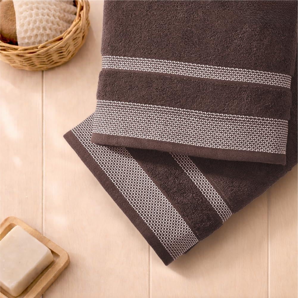 Spaces Hygro Cotton 600 GSM Dobby Weave Solid Premium Bath Towel Set of 2 | Super Absorbent, Quick Dry & Ultra Soft - 75 x 150Cm - Dark Brown-image-19