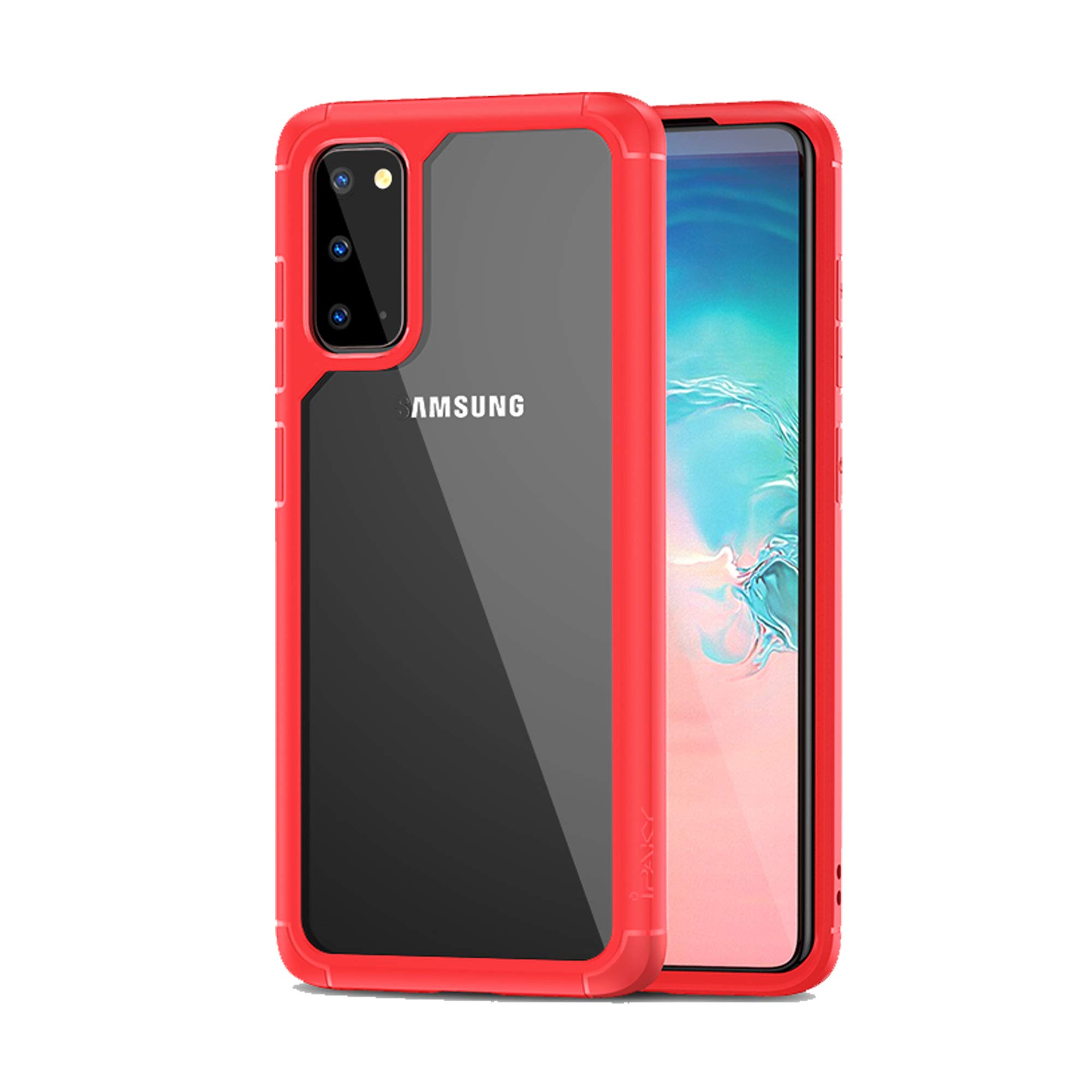 iPaky Samsung Galaxy S20 Case, Silicone Acrylic Hybrid Shockproof Transparent Back Cover for Samsung Galaxy S20 (Red)