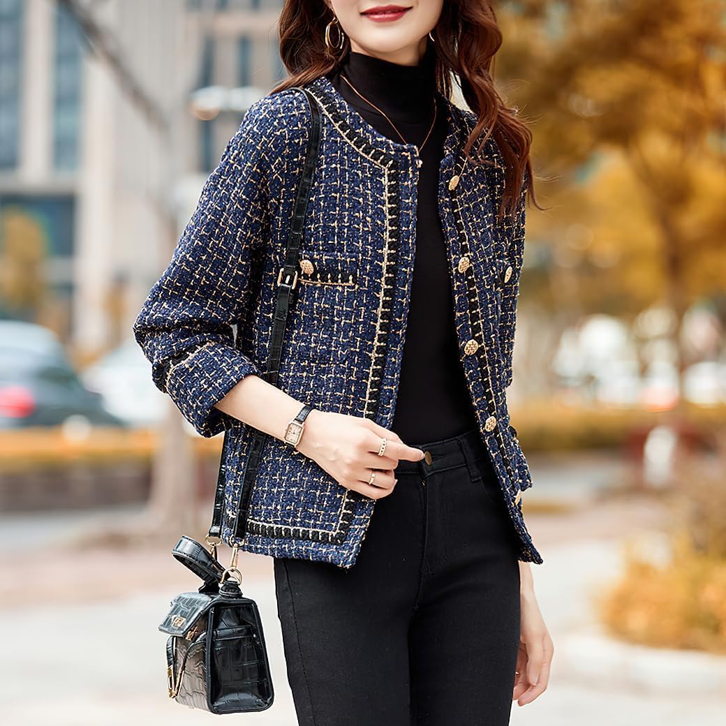 Blazer da Donna in Tweed Scozzese Elegante da Lavoro Casual Autunnale da Ufficio Elegante Giacca da Lavoro su Misura Cardigan Giacca Formale in Tweed