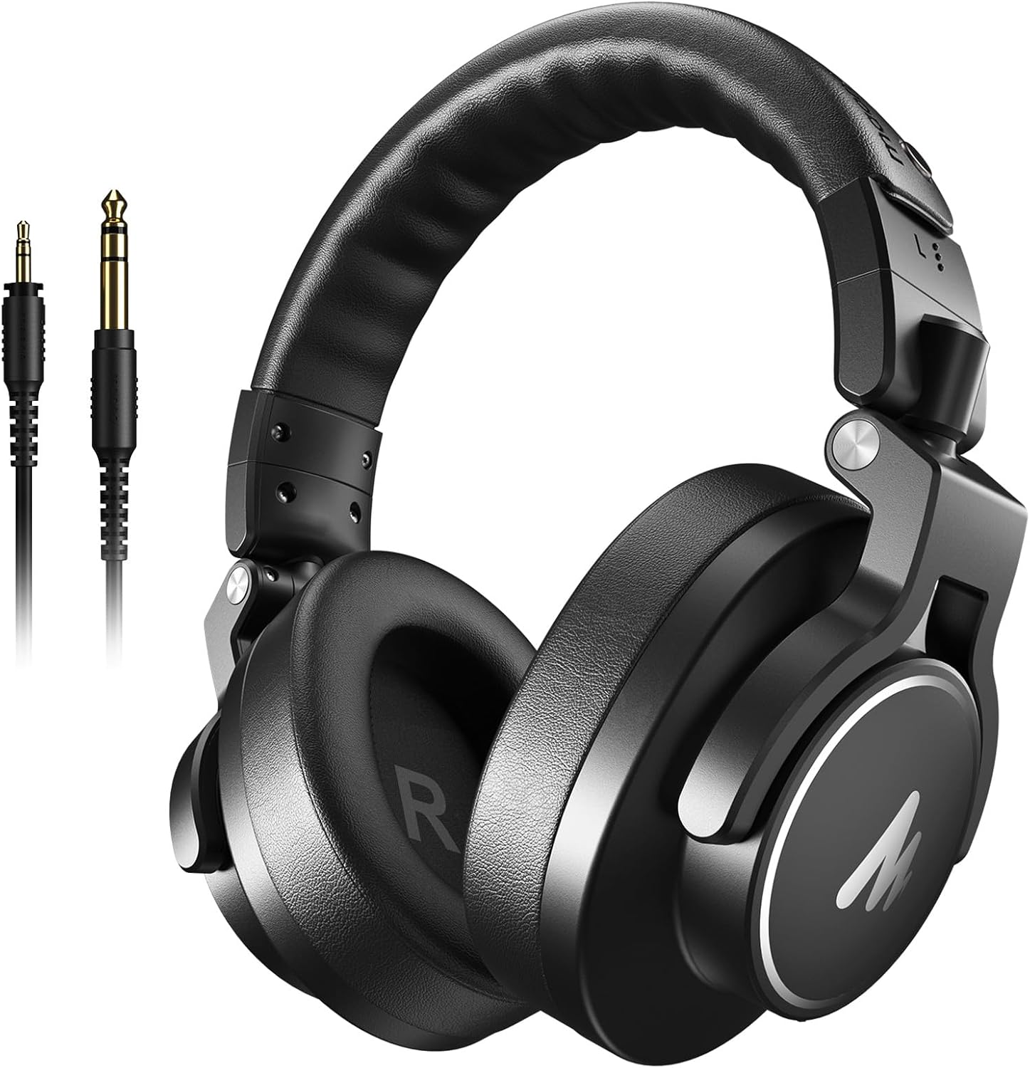 MAONO Professional Studio Headphones, Over Ear Headphones with 6.35 and 3.5mm Detachable Cables, Adjustable Design, 50mm Drivers, for Podcast, Recording, DJ, Music, MH700 Black
