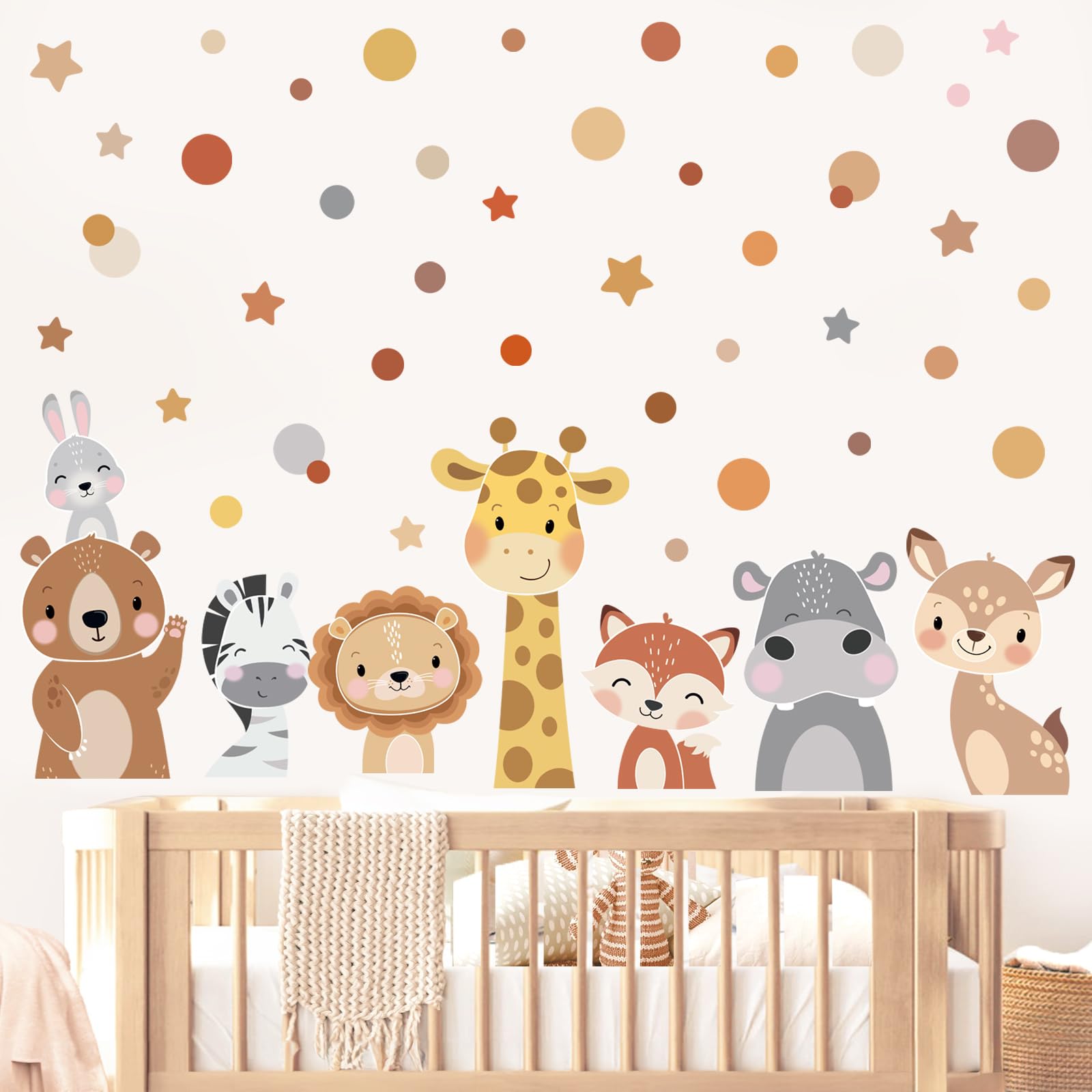 Adesivi Murali Animali Foresta Safari Giraffa Orso Pois Sticker da Muro per Camerette Bambini