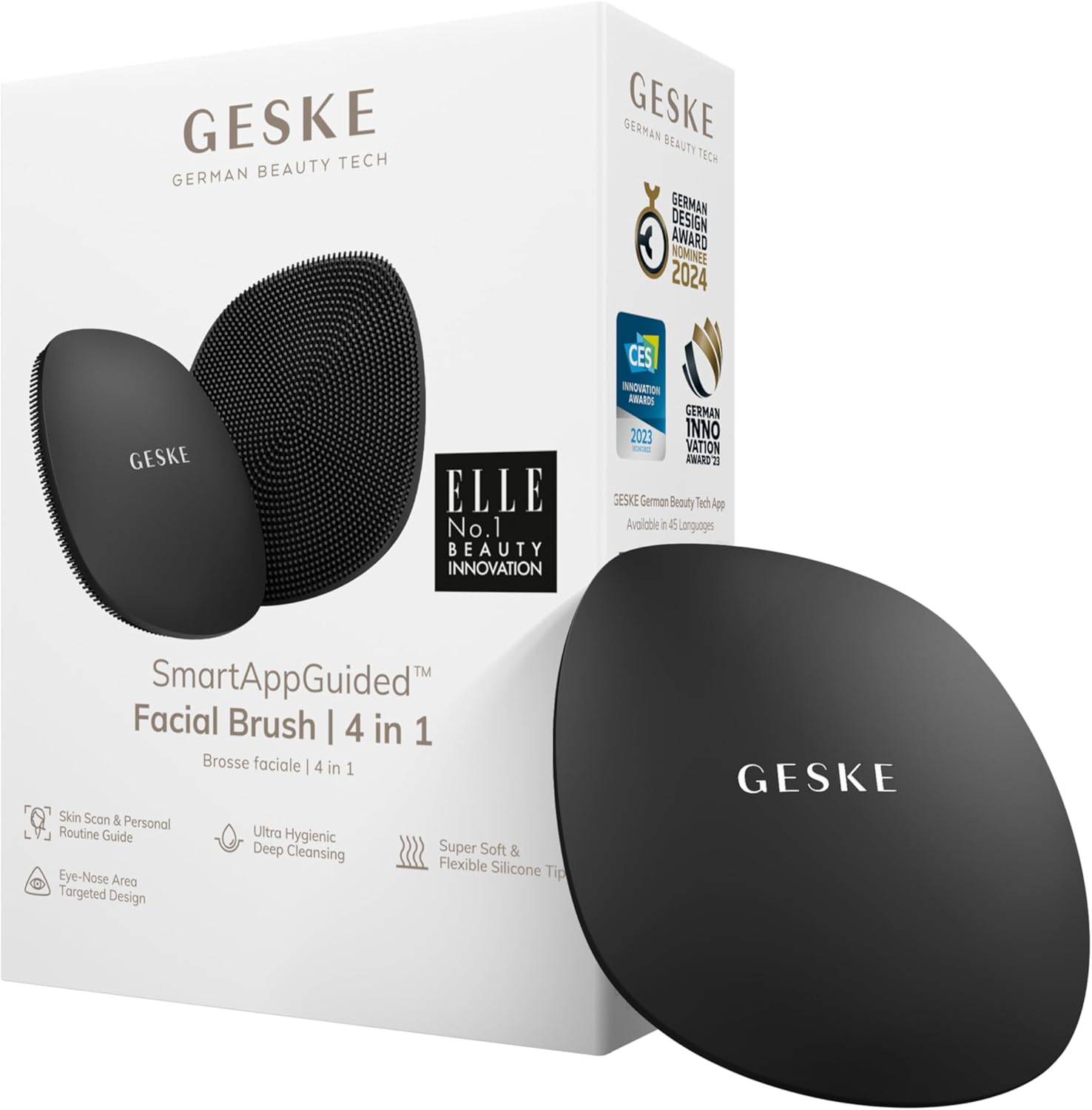 GESKE | SmartAppGuided™ Facial Brush 4 in 1 | Gezichtsreinigingsborstel | Zachte siliconen borstel | Professionele gezichtsreiniging | Gezichtsreinigingsapparaat | Huidreiniging