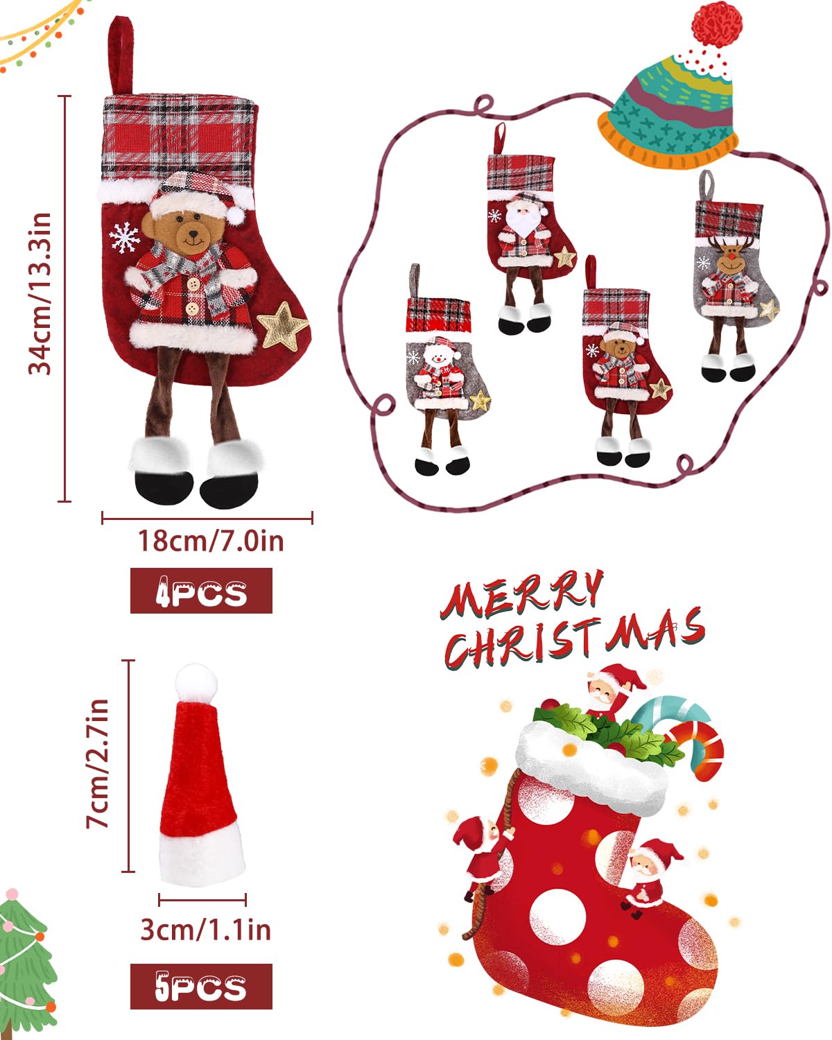3Stk Nikolausstiefel Zum Befüllen Weihnachtsstrumpf Für Kamin Weihnachtssocken Personalisiert Weihnachtswichtel Figuren Wichtel Nikolausstrumpf Groß Christmas Stocking Hängende Nikolaussocken