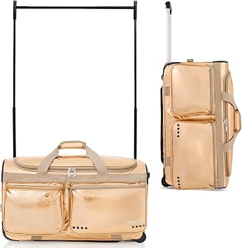 Fanwoli 28" Competition Bag with Garment Rack | Prism-Glowing Collection | Waterproof Iridescent Fabric | Ideal Dance Duffle Bag for Dancer Cheerleader | Limited Edition Rose Gold