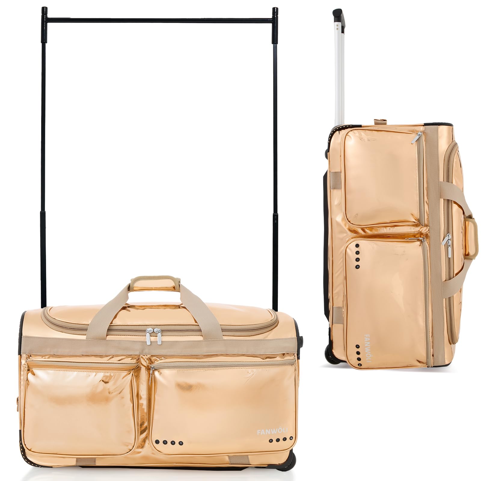 Fanwoli 28 Competition Bag with Garment Rack Prism-Glowing Collection Waterproof Iridescent Fabric Ideal Dance Duffle Bag for Dancer