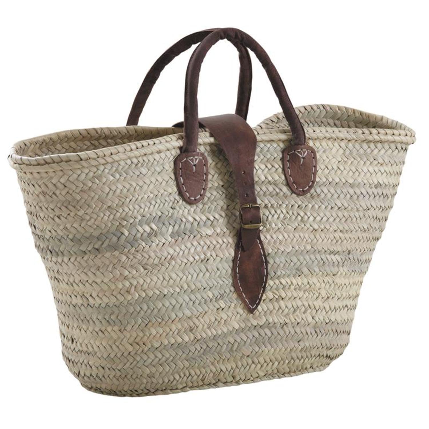 AUBRY GASPARD - Panier Cabas avec Poignées et Fermeture Cuir - Palmier Naturel - Longueur 60 cm - Fabrication Artisanale - Détails Cuir Marron - Polyvalent Plage ou Courses - Poids 0,57 kg