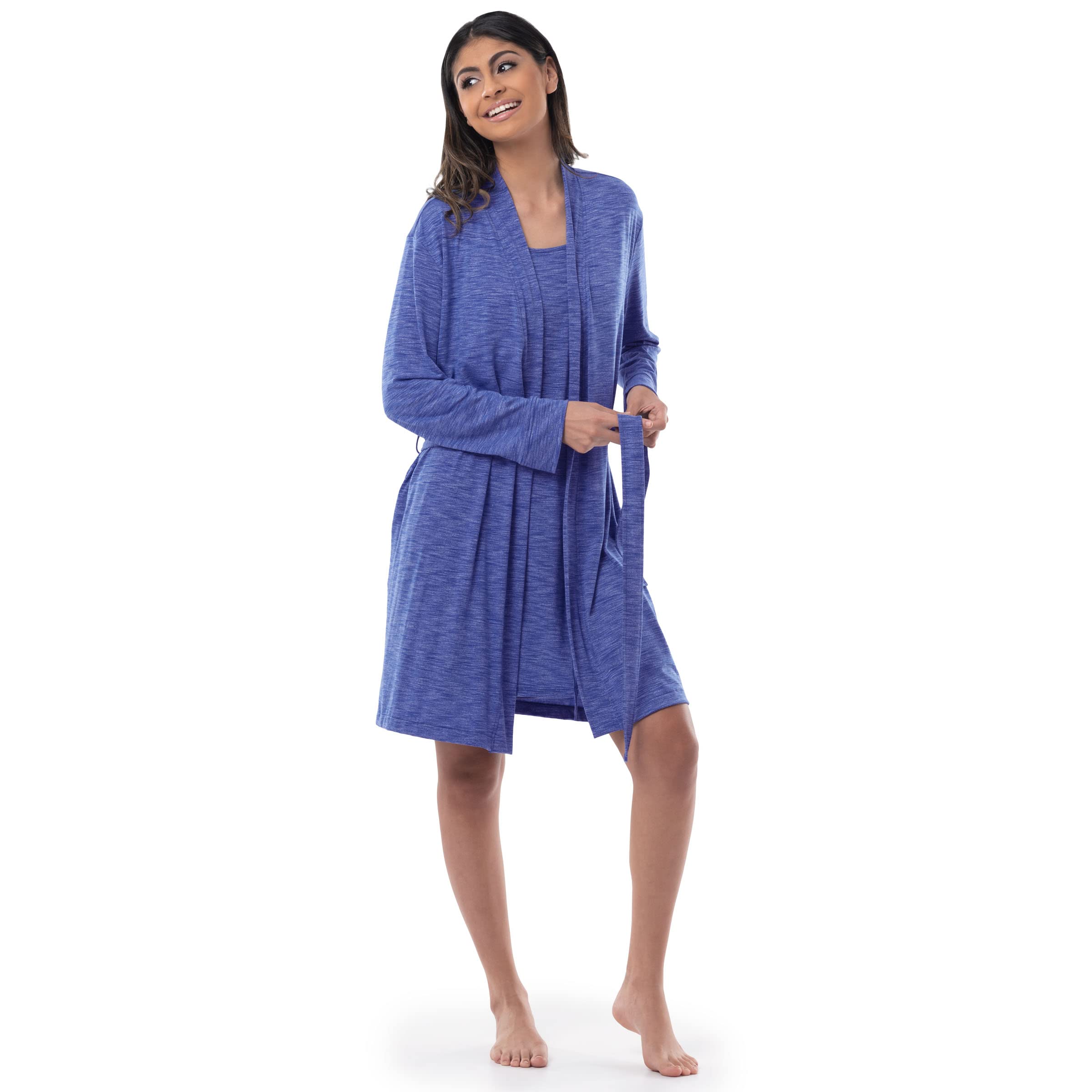 Fruit of the Loom Women's Breathable Robe, Heather Navy, Medium