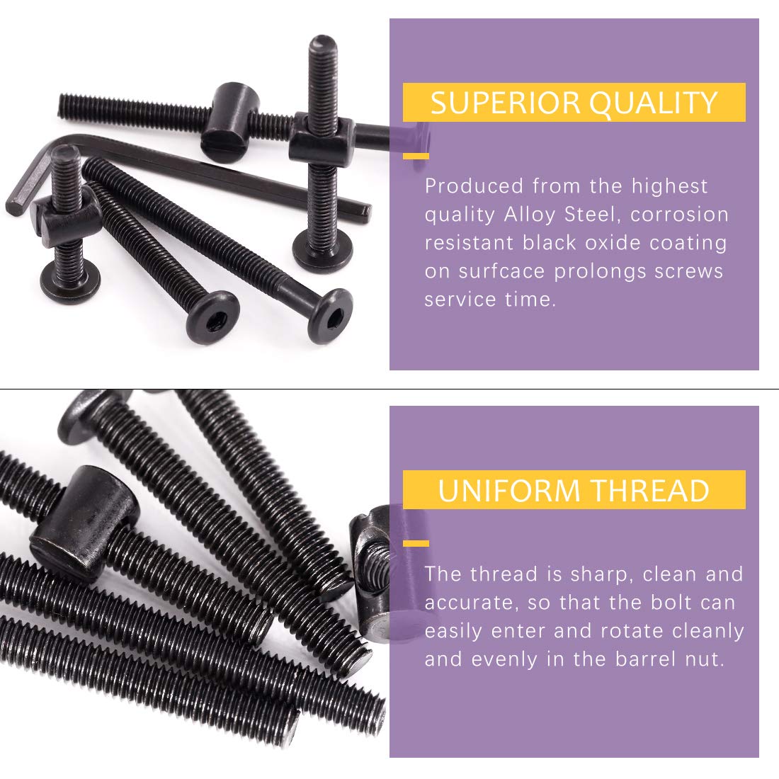 Swpeet 120Pcs Black M6 Hex Socket Cap Furniture Barrel Screws & Nuts Kit with Allen Wrench for Furniture Cots - Image 3