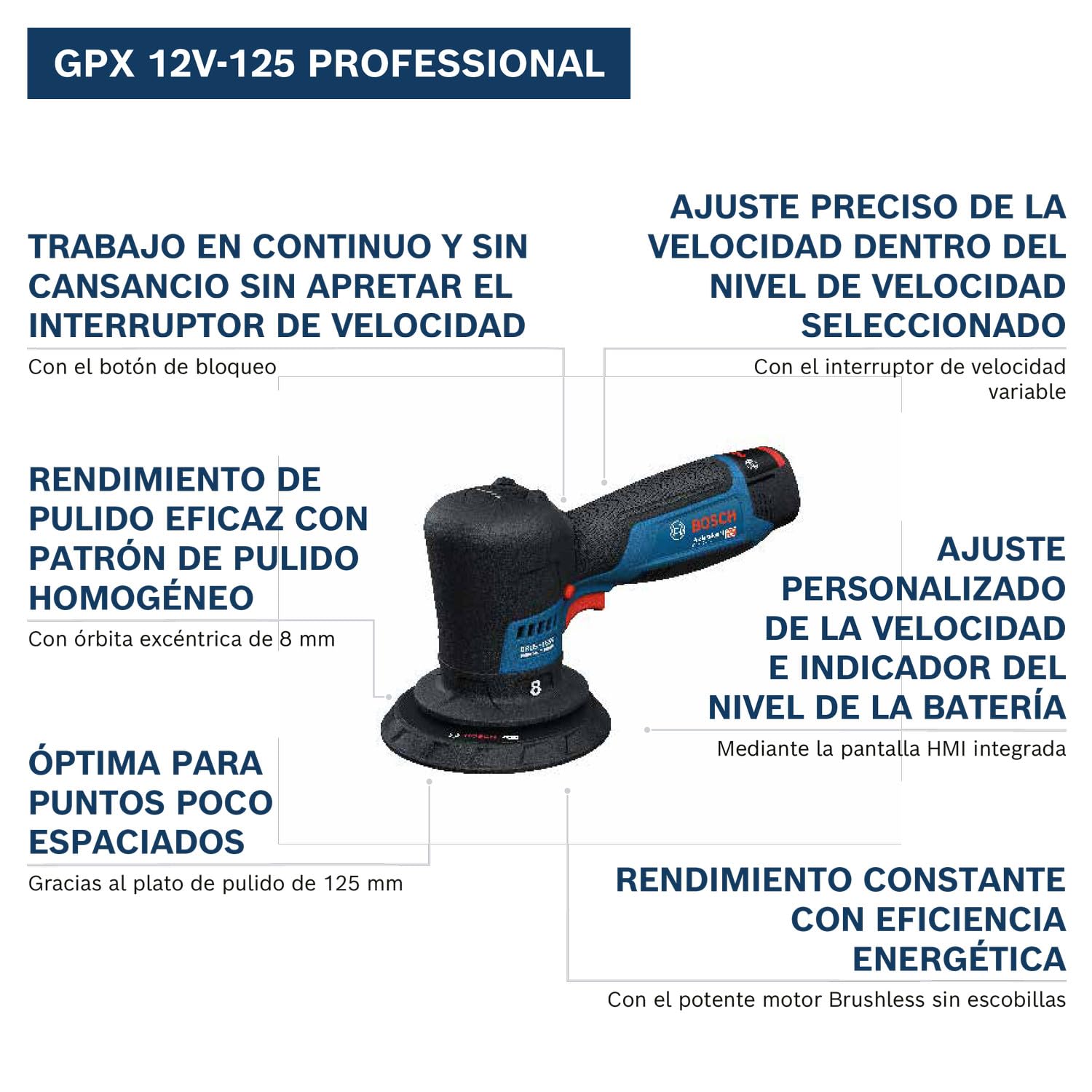 Bosch PRO 12V System pulidora a batería GPX 12V-125 (incl. herramienta con plato de caucho montado con cierre por contacto de 125 mm, plato de espuma de corte y pulido de 125 mm)