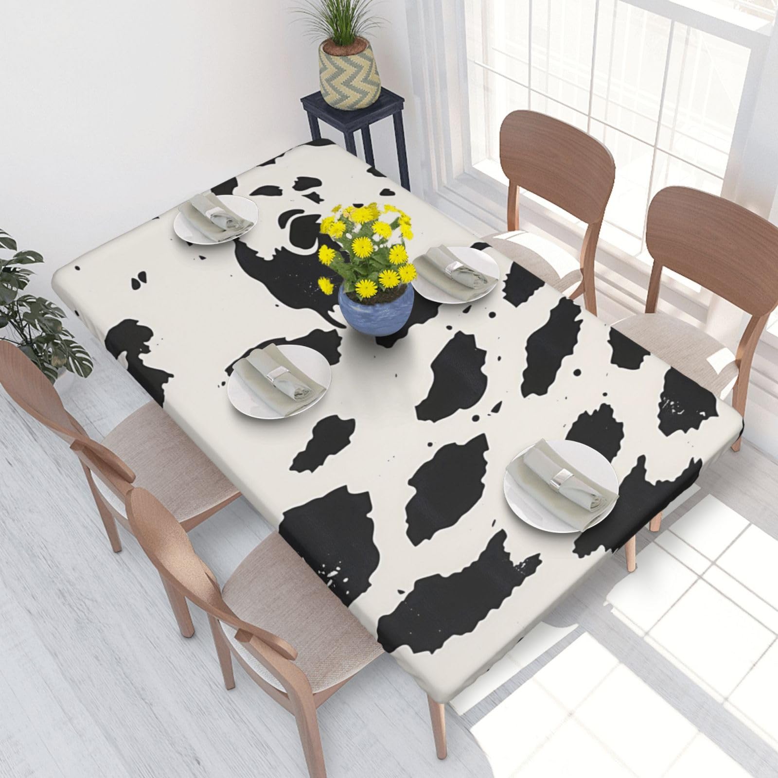 WPKJU Cow spot Printed Tablecloths 4ft Rectangular Table Covers Washable Polyester Decorative Table Cloth for Dining Table Picnic Wedding