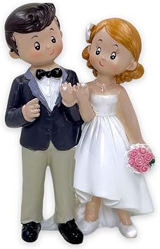 Bride and Groom Cake Topper - Hand-Painted Polyresin Wedding Cake Topper - Decorative Figures for Wedding Wedding & Table Pair with Wedding Ring