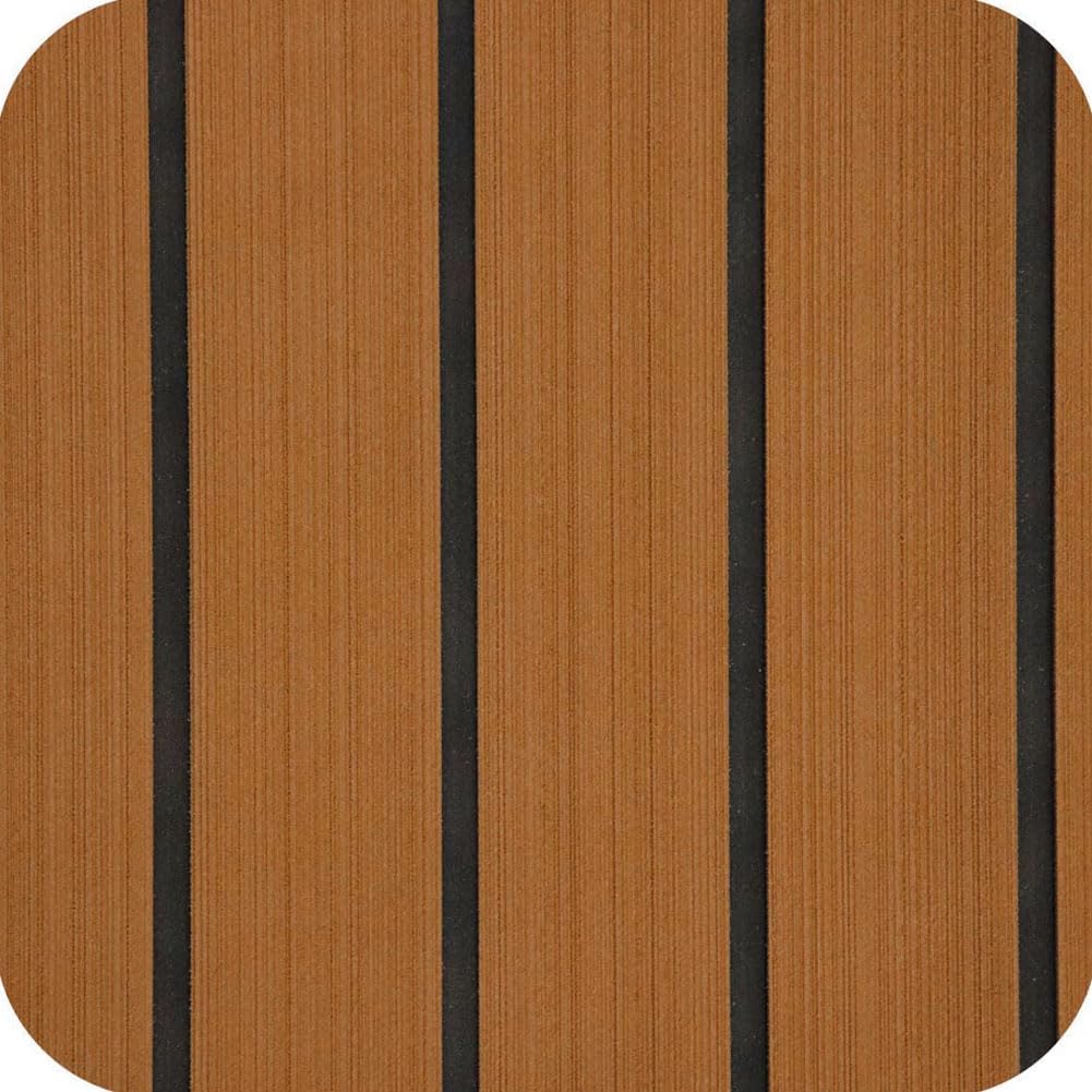 EVA Foam Faux Teak Boat Decking Sheet Self-Adhesive Non-Skid 94.5" x 46" (30 sqft) Fits for Sea Deck Marine Yacht RV Boat Flooring Mats (Brown with Black Seam)
