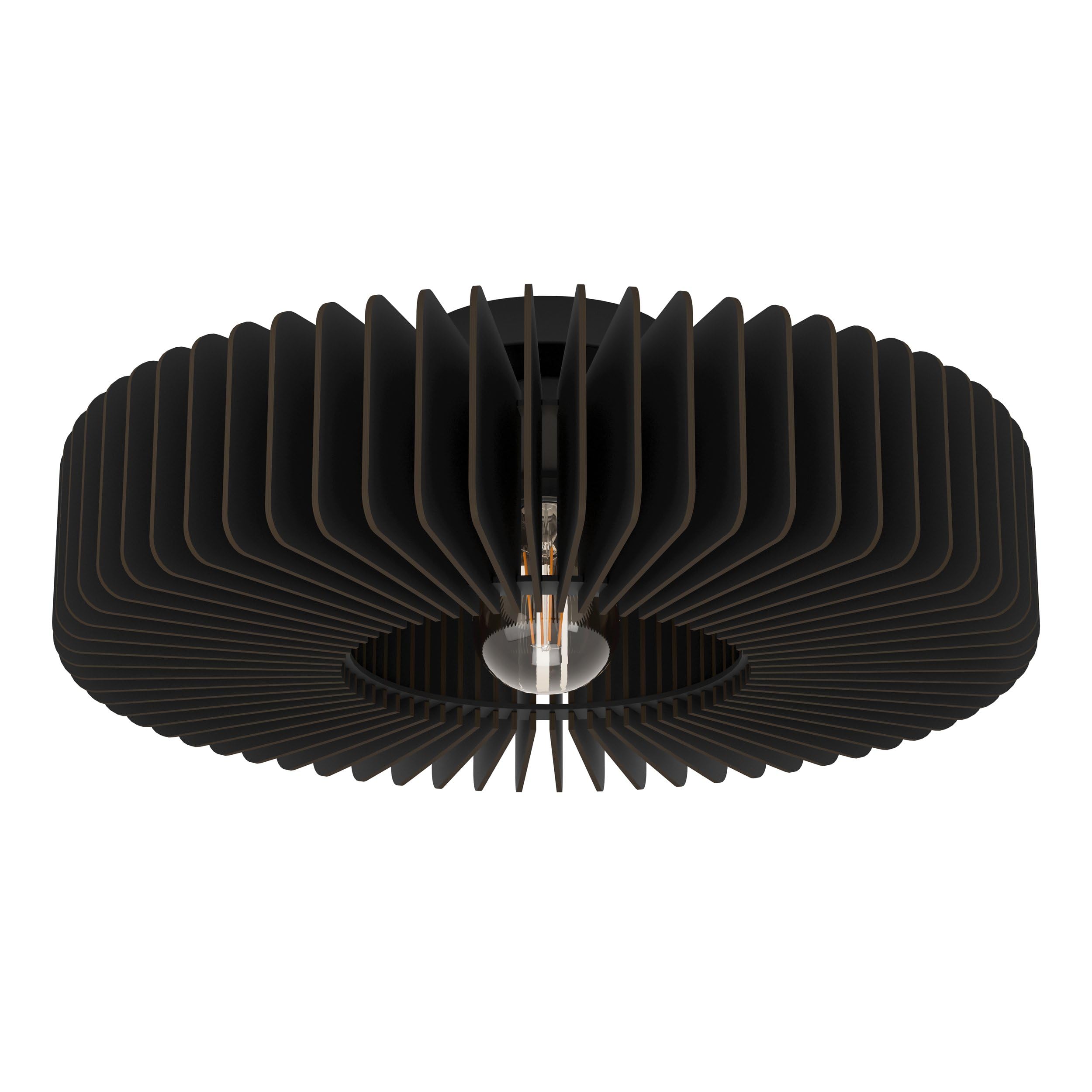 Eglo Black Ceiling Light Fixture Palombaia, Flush Ceiling Lamp, Round Living Room And Bedroom Lighting, Wood, E27 Socket, Ø 20"