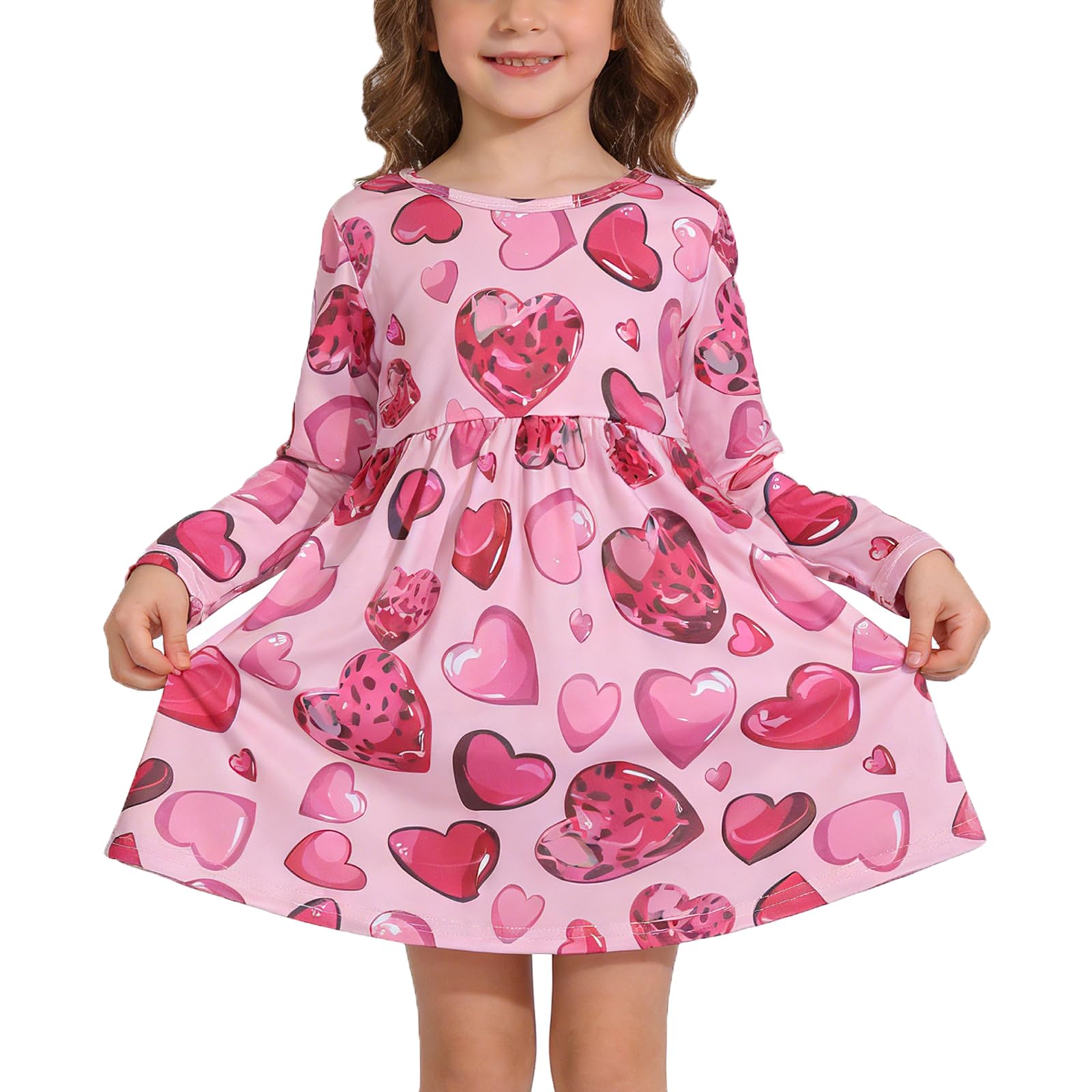 Valentines Toddler Girls Dress Love Hearts Pink Print Dresses Short Sleeve Clothes 3-8Y