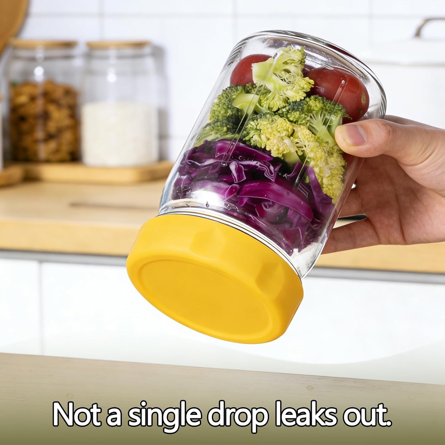 Glass Salad Jars with Lids, Two Small Built-in Boxes - Leakproof Salad Container with Secure Lid - Portable Meal Prep Jar Jar Salad Container, for Office, 32oz Mason Jars(1 Set) - Image 7