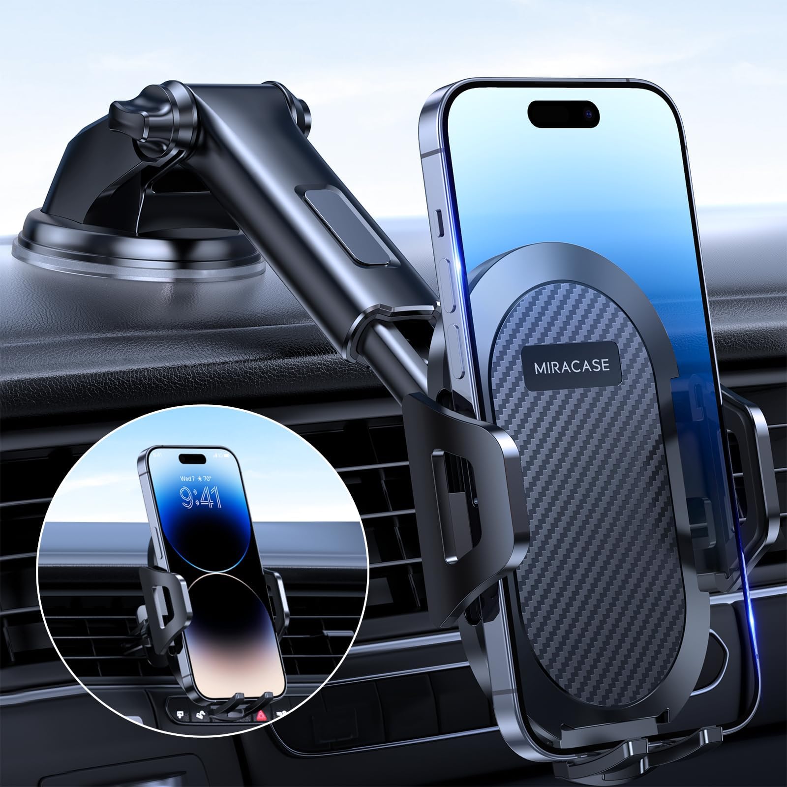 Miracase Phone Holders for Your Car, Multifunctional Car Phone Holder with Suction Cup Base, Hands Free Universal Cell Phone Car Mount, Automobile Phone Mount Car for iPhone Android Smartphones(basic)