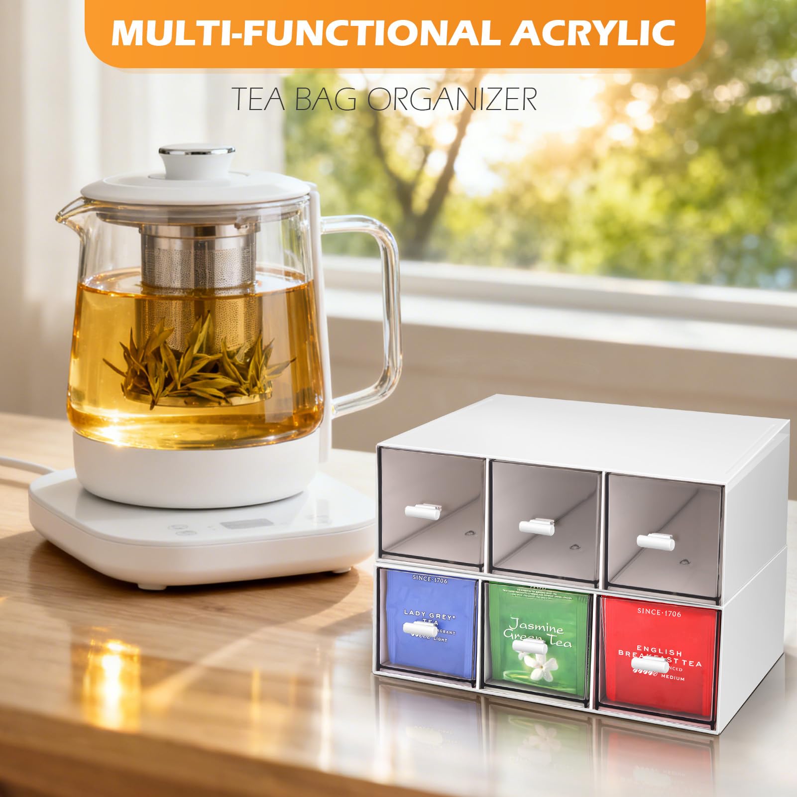 FoiiLiio organizador de té, caja de té apilable, organizador de bolsitas de té para guardar bolsitas de té, café, etc, caja de plástico para guardar té (blanco-3drs)