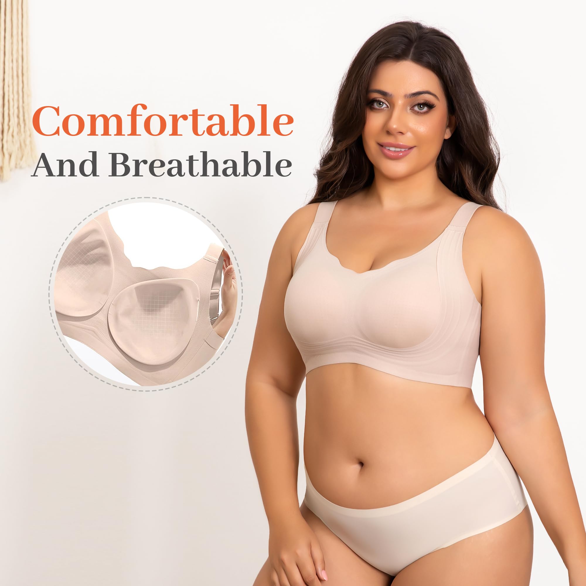Fittingirls Reggiseno Senza Ferretto Bordo Smerlato, Senza Cuciture Copertura Totale Supporto Coppe Imbottite - Adatto a Ogni Scenario