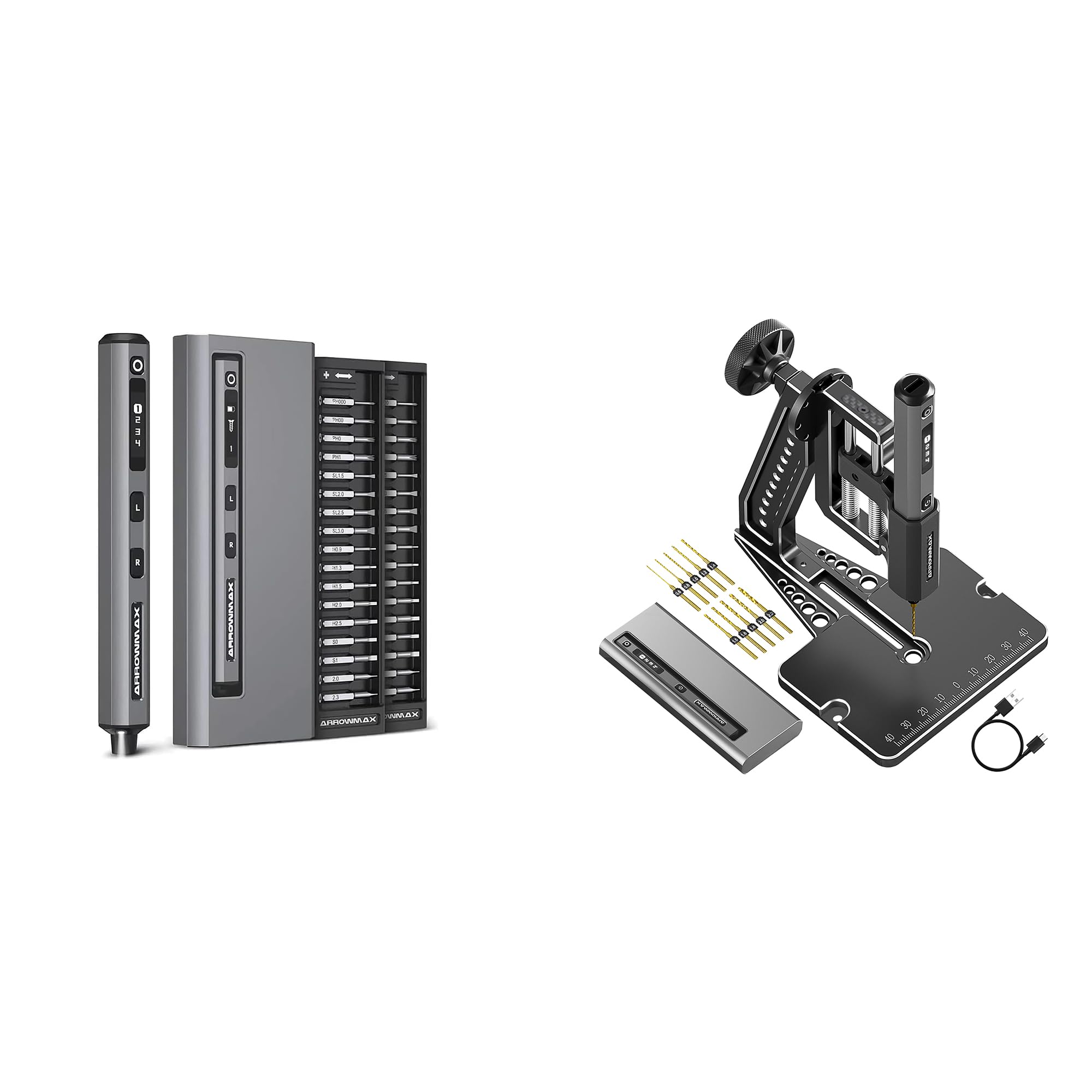 AM ARROWMAXMini Electric Screwdriver, Precision Screwdriver & AM ARROWMAX 4-Speed Mini Electric Drill Pen With Benchtop Press