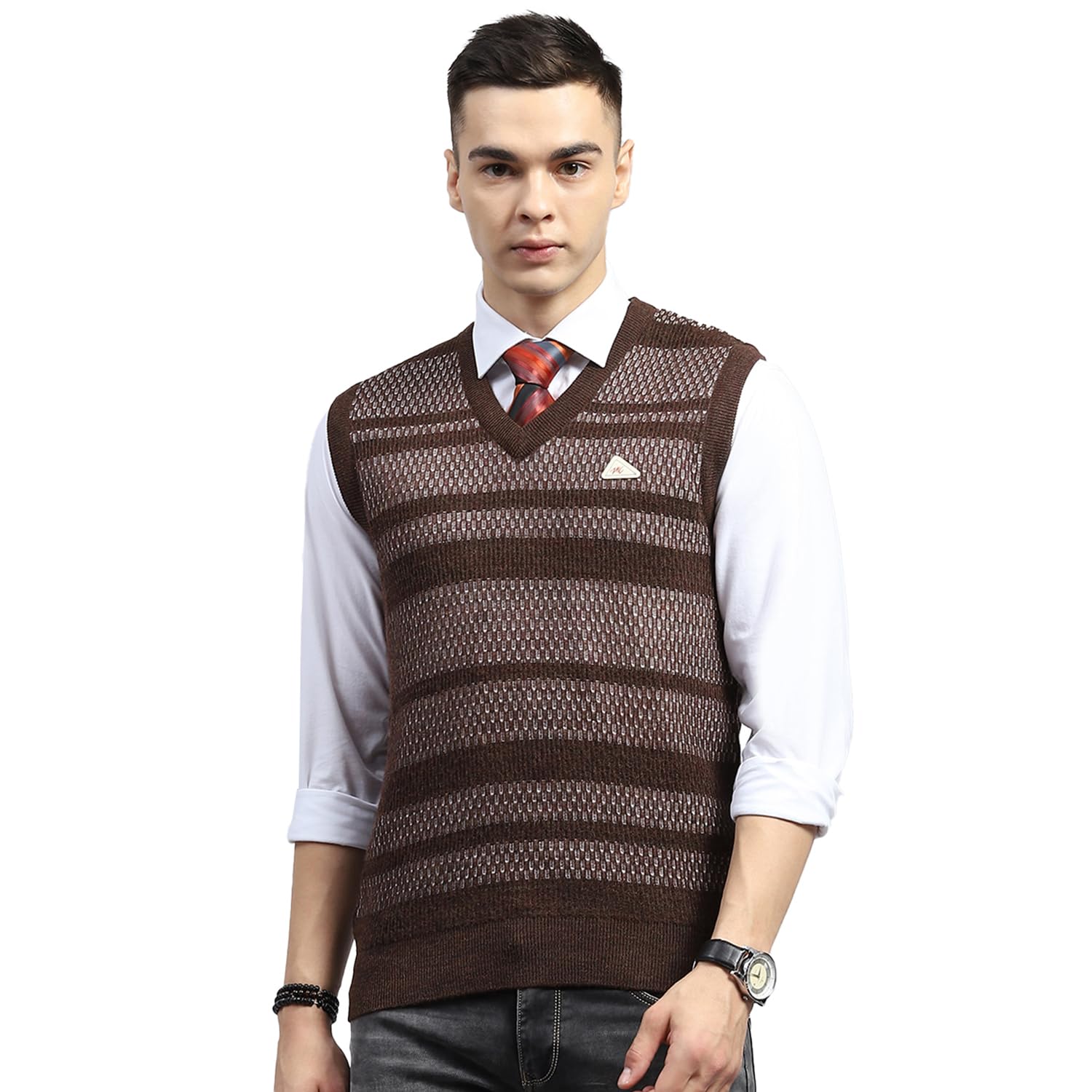 monte carlo Mens Self Design V Neck Sleeveless Sweater (1239285SL)-picture-27