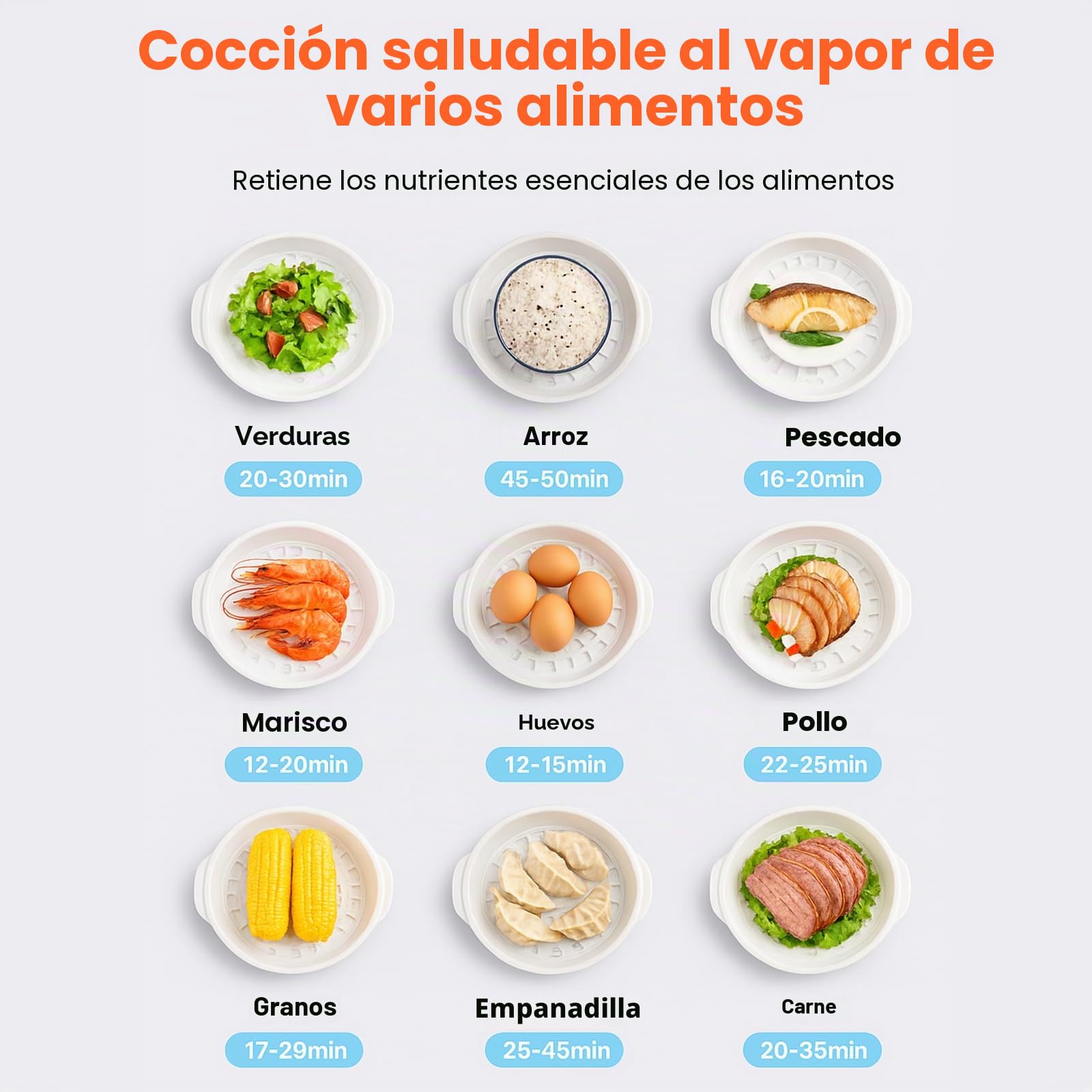 Aigostar Fitfoodie 30CFO - Vaporera Eléctrica 9L Capacidad, 800 W, Libre de BPA, Temporizador hasta 60 Minutos. 3 Recipientes Apilables, Cuenco para Preparar arroz. Diseño Exclusivo