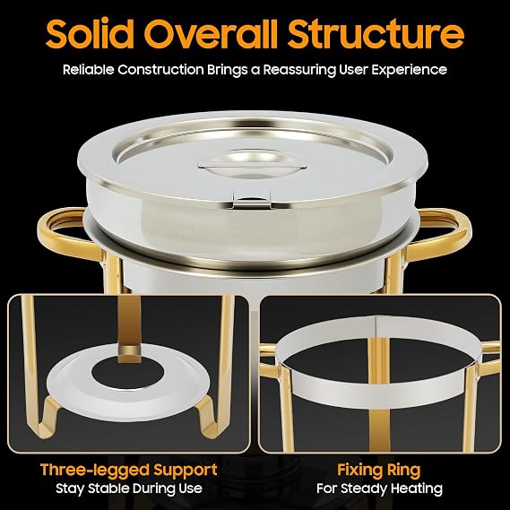 11Qt Soup Chafer Stainless Steel Round Soup Warmer with Lid&Fuel Holder, Soup Warmer Catering Supplies Food Warmer, Commercial Soup Pot Chafing Dish for Holiday Parties Events