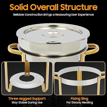 11Qt Soup Chafer Stainless Steel Round Soup Warmer with Lid&Fuel Holder, Soup Warmer Catering Supplies Food Warmer, Commercial Soup Pot Chafing Dish for Holiday Parties Events