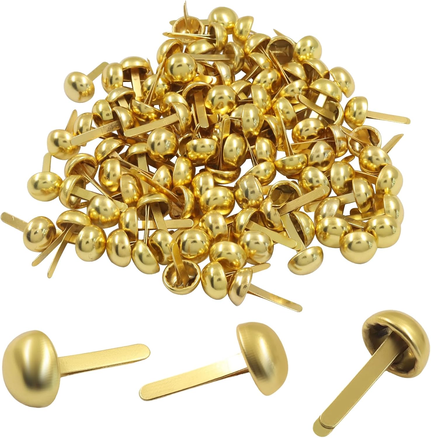 Bonsicoky Gold 8x12mm Round Paper Fasteners Brads, 100pcs