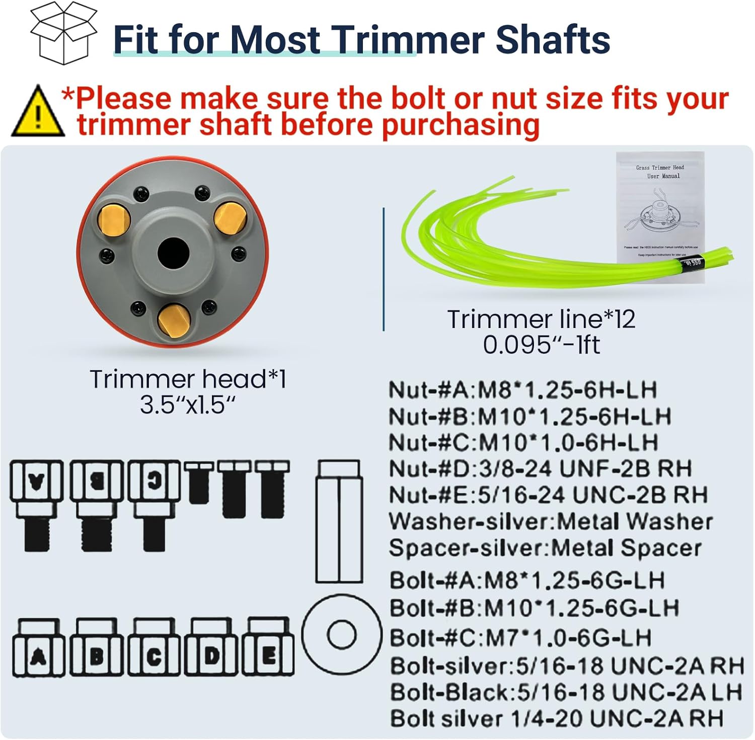 Universal Weed Eater Head, Easy Load String Trimmer Head Replacement Weed Wacker Head for Echo, Ego, Dewalt, Stihl, and Husqvarna, Includes 12pcs 1FT-0.095" Trimmer Line